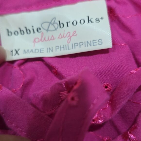 Bobbie Brooks‎ -1684 Eyelet Smoked Waist Peasant Blouse Hot Pink Plus Size 1X - Picture 2 of 6